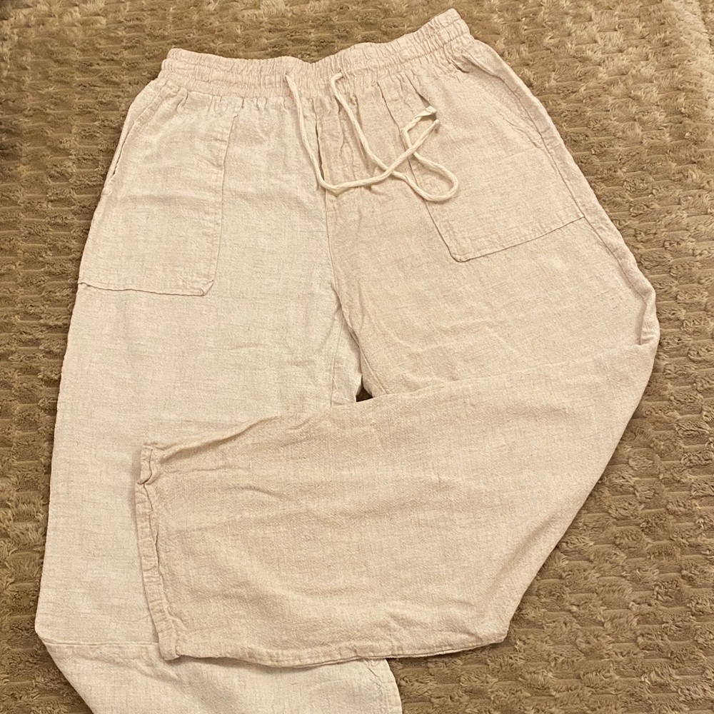 Women’s Casual Drawstring Linen Pants - Cream